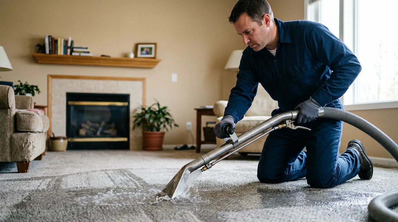 Water damage restoration technician working near West Kingston, RI